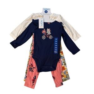 Carter's Baby Girl Size 12M 4-Piece Outfit Long Sleeve Bodysuits Leggings Set